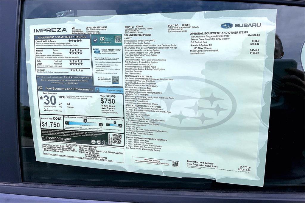 new 2025 Subaru Impreza car, priced at $25,193