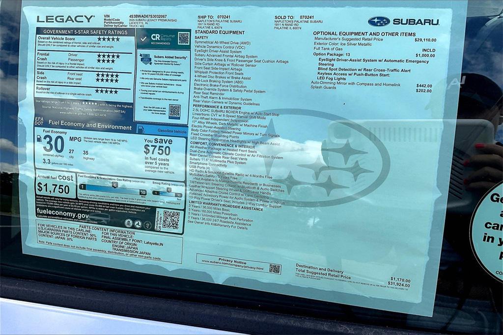 new 2025 Subaru Legacy car, priced at $31,924