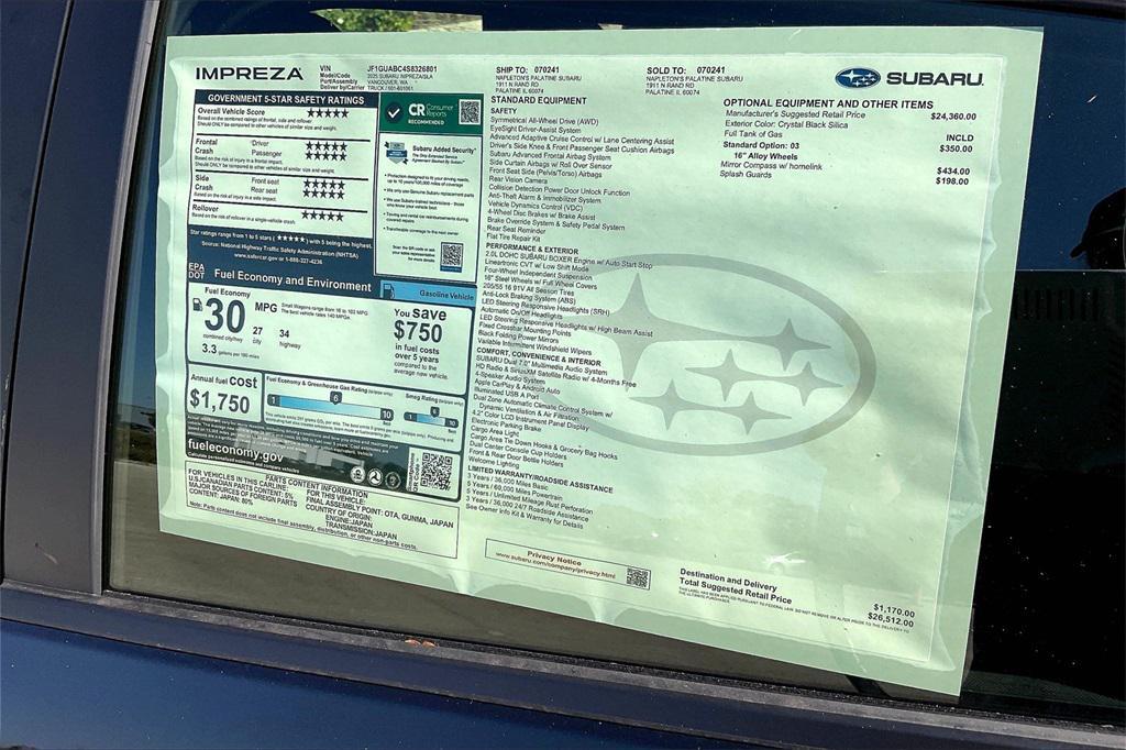 new 2025 Subaru Impreza car, priced at $24,750