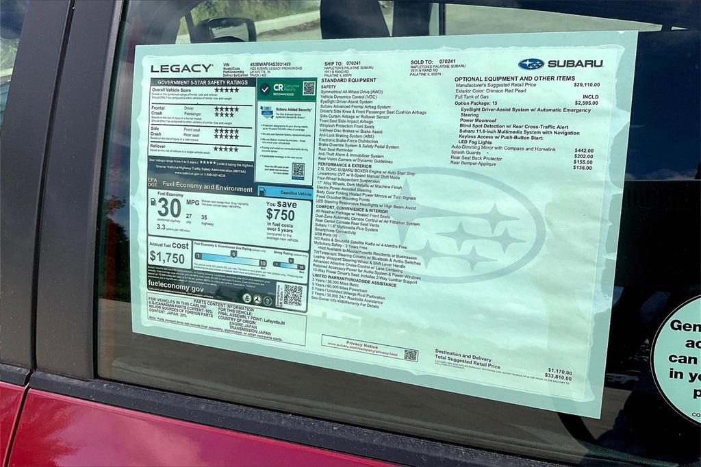 new 2025 Subaru Legacy car, priced at $31,546