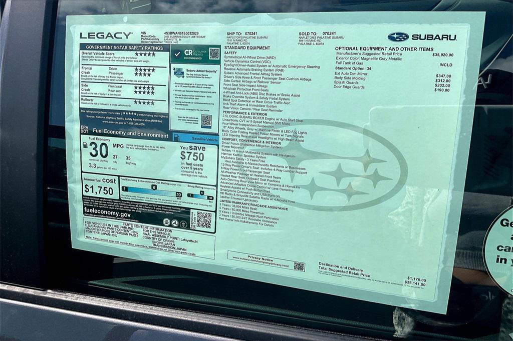 new 2025 Subaru Legacy car, priced at $35,624
