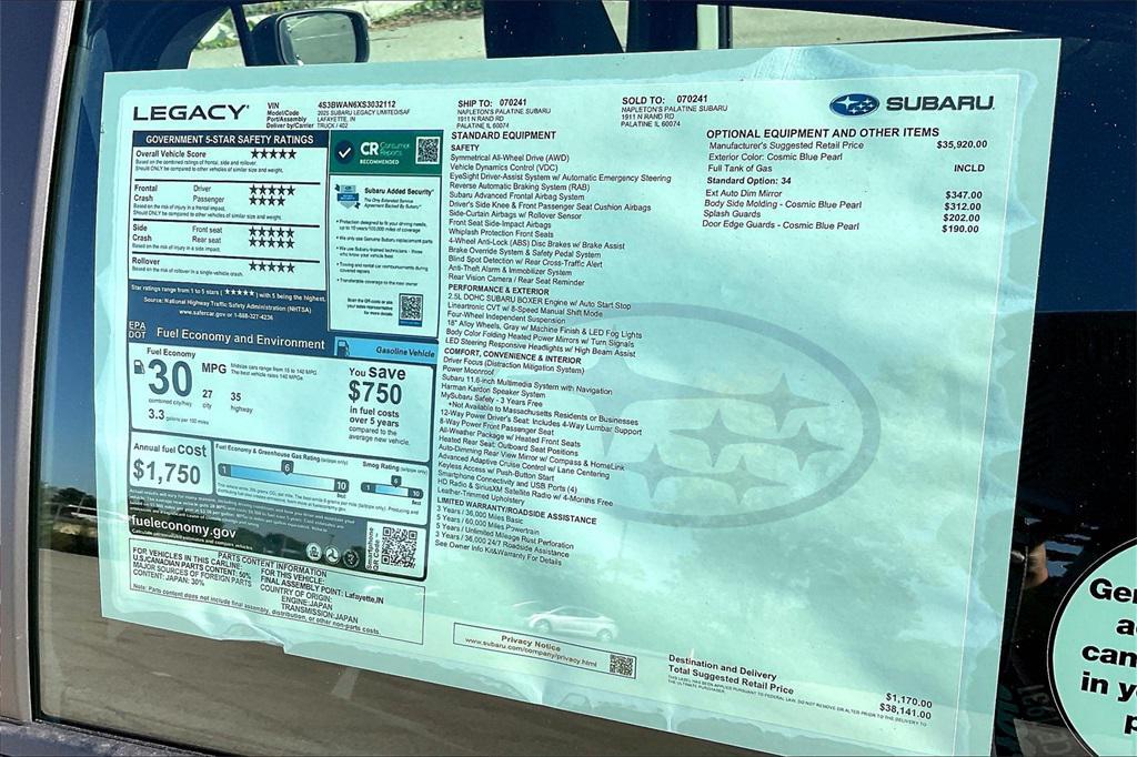 new 2025 Subaru Legacy car, priced at $35,624