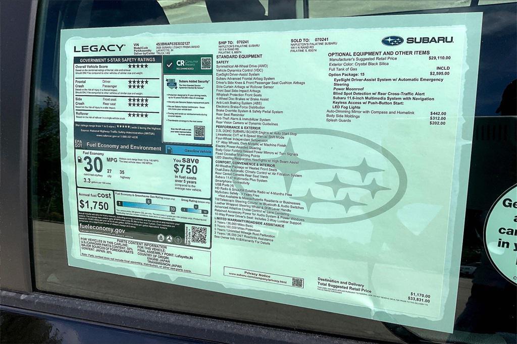 new 2025 Subaru Legacy car, priced at $31,560
