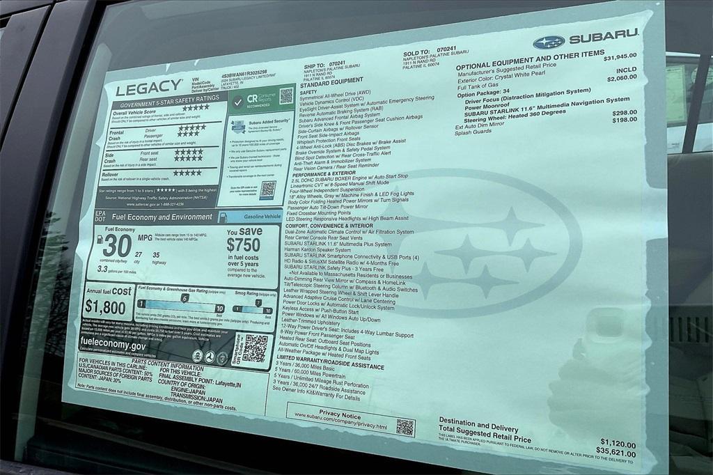 new 2024 Subaru Legacy car, priced at $35,621