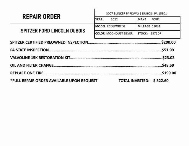 used 2022 Ford EcoSport car, priced at $19,995