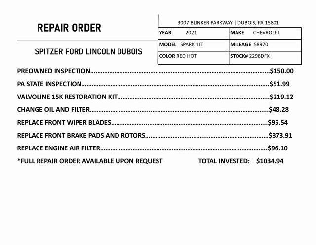 used 2021 Chevrolet Spark car, priced at $11,995