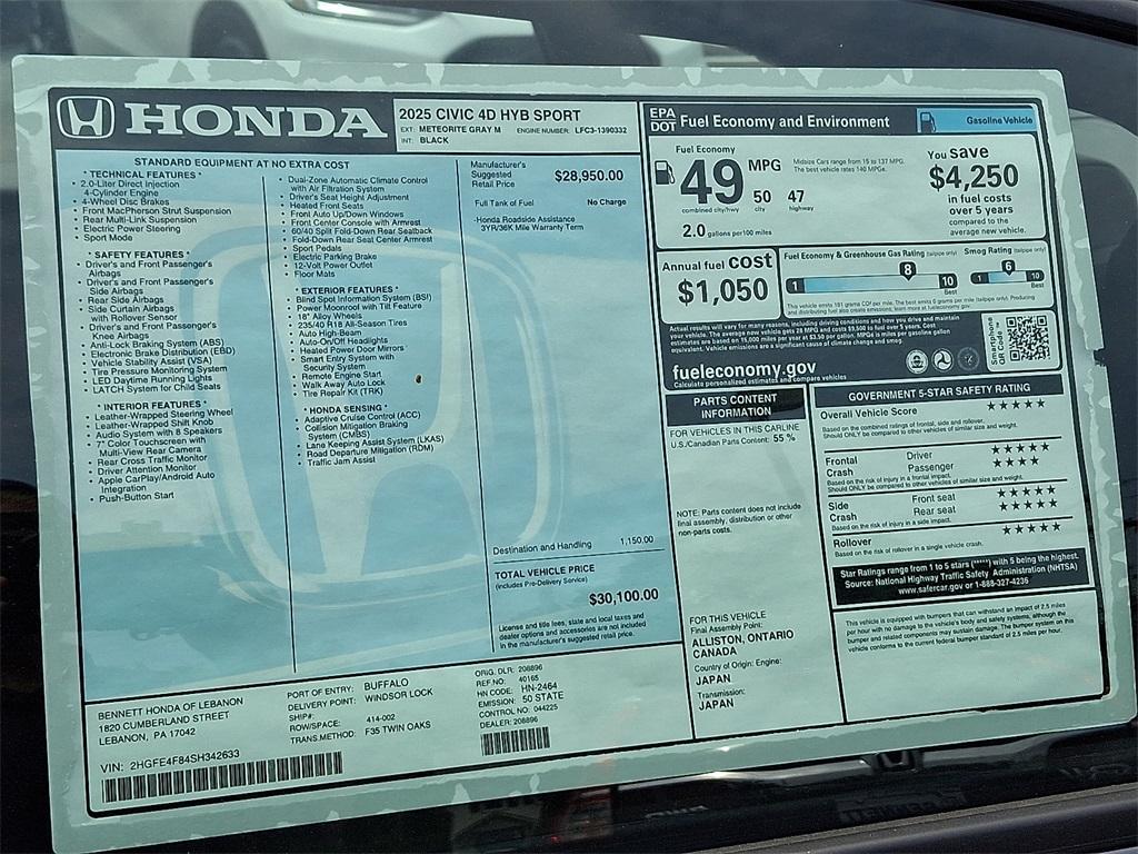 new 2025 Honda Civic Hybrid car