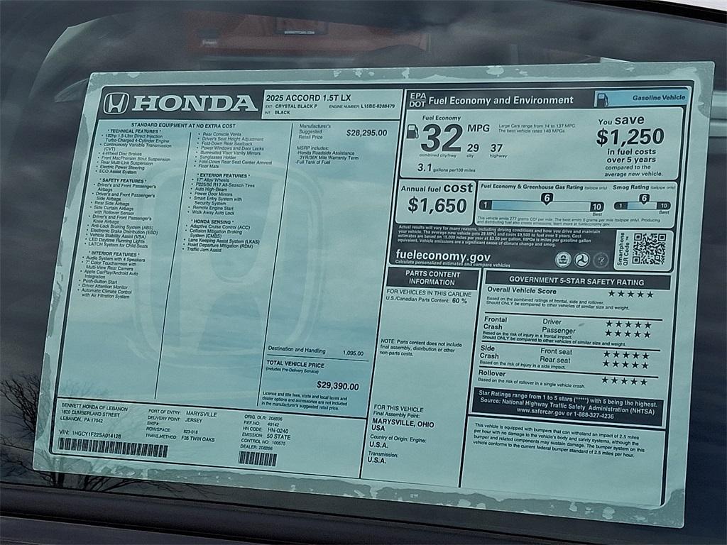 new 2025 Honda Accord car, priced at $28,640
