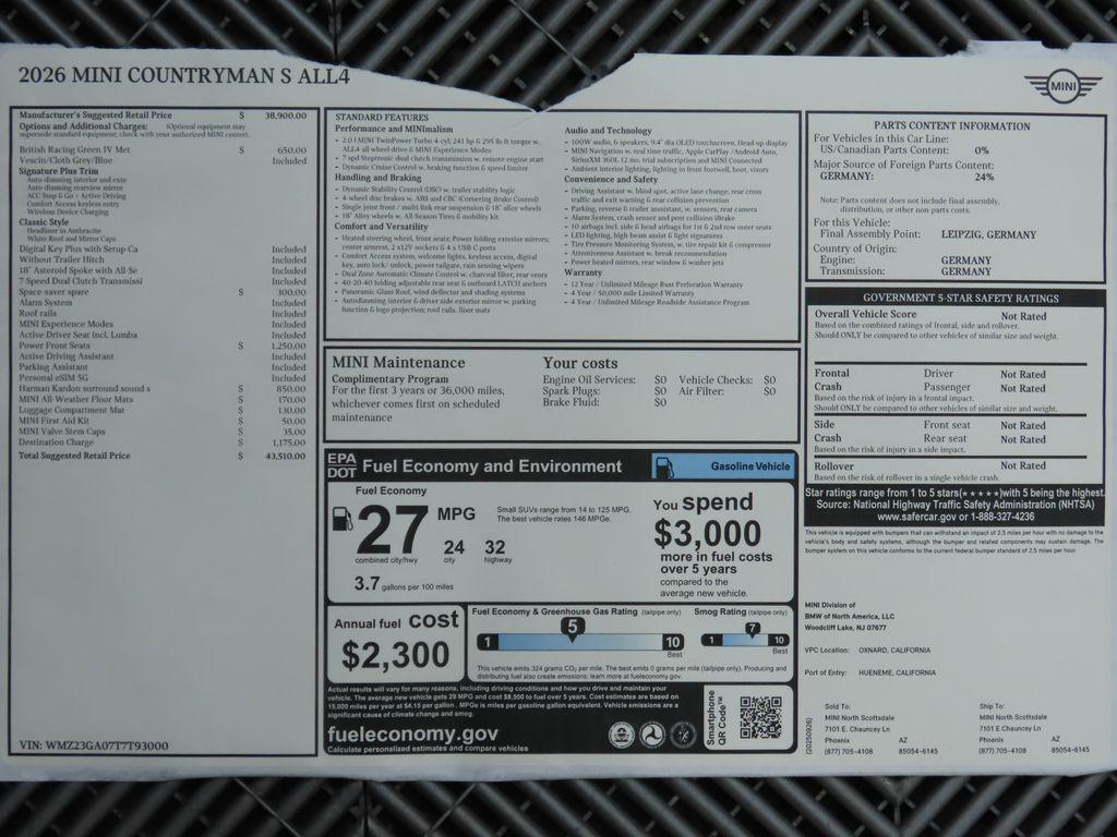 new 2026 MINI Countryman car, priced at $43,510