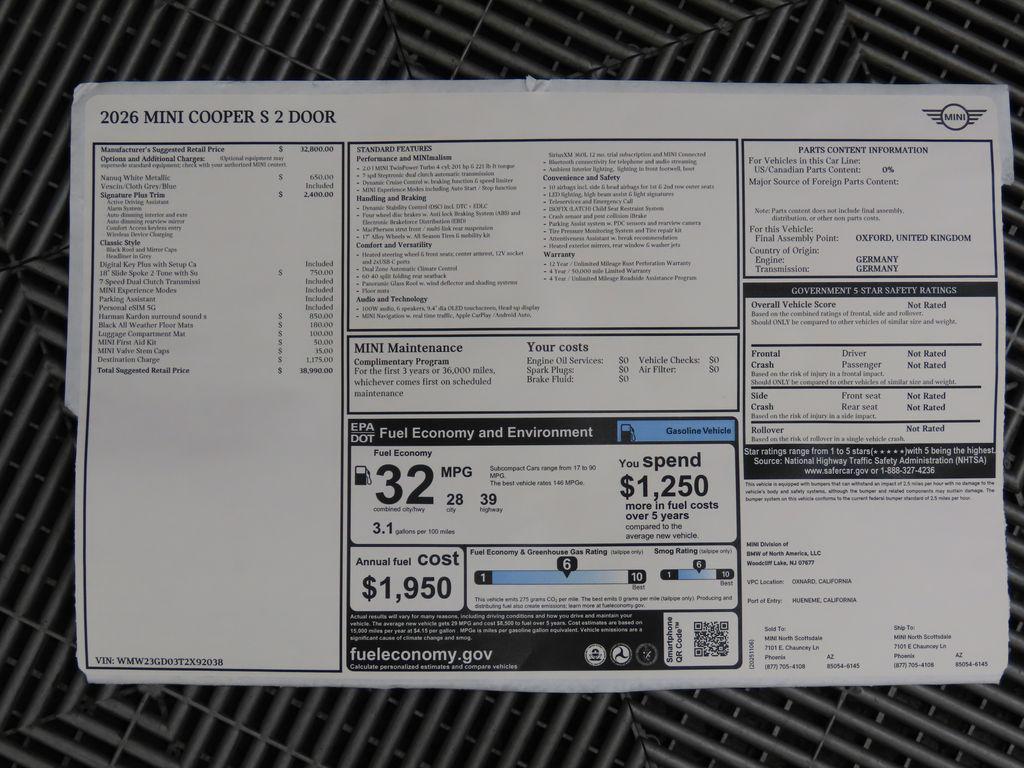 new 2026 MINI Hardtop car, priced at $38,990