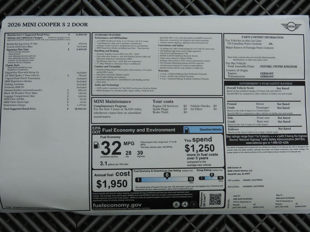new 2026 MINI Hardtop car, priced at $38,990