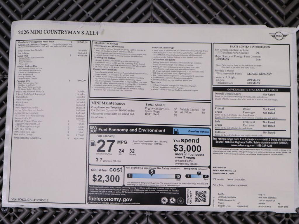 new 2026 MINI Countryman car, priced at $44,925