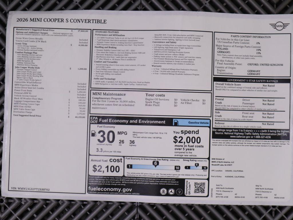 new 2026 MINI Convertible car, priced at $46,155