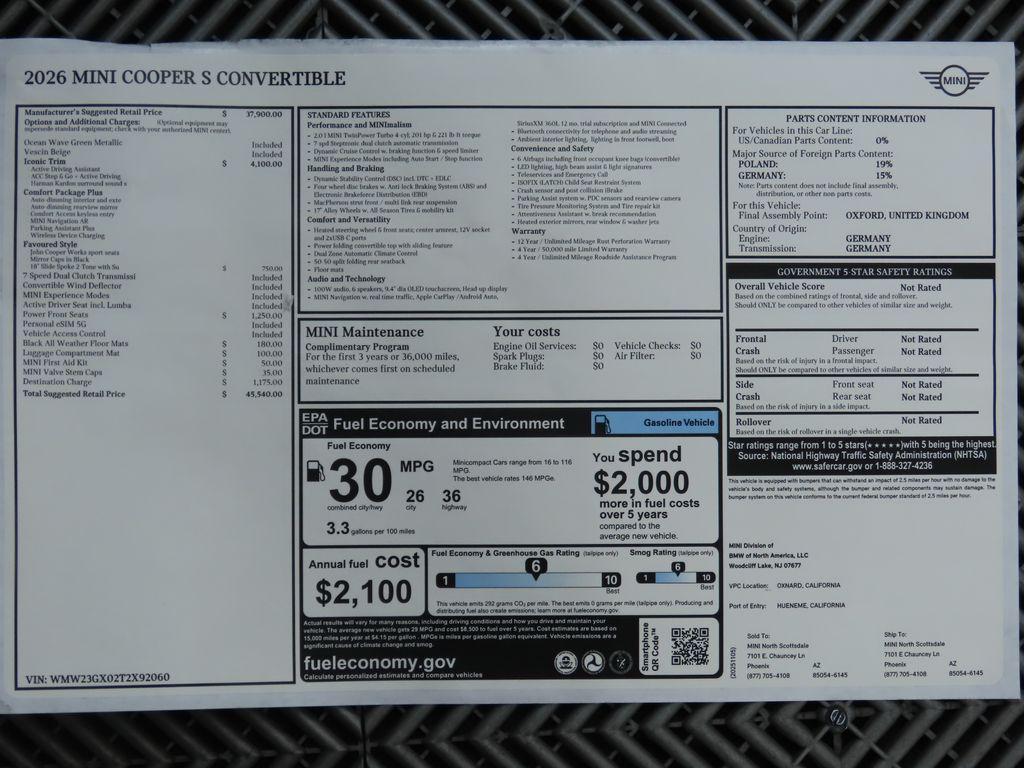 new 2026 MINI Convertible car, priced at $45,540