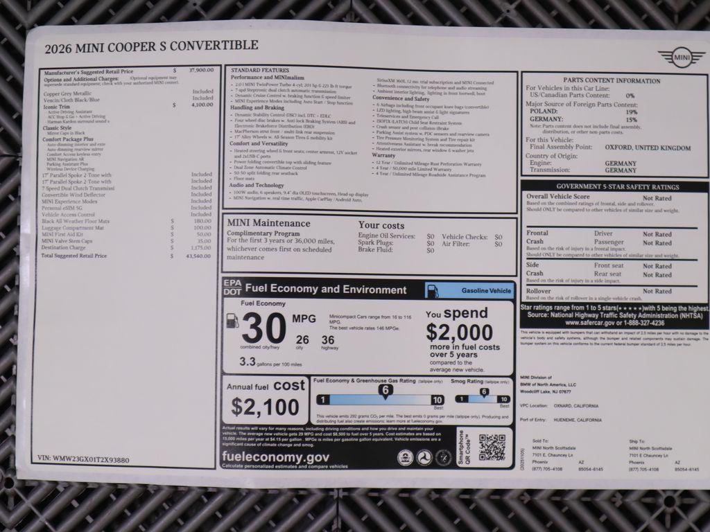 new 2026 MINI Convertible car, priced at $43,540