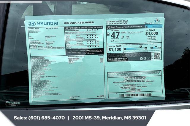 new 2025 Hyundai Sonata Hybrid car, priced at $31,005
