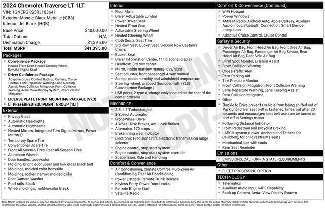 used 2024 Chevrolet Traverse car, priced at $34,997