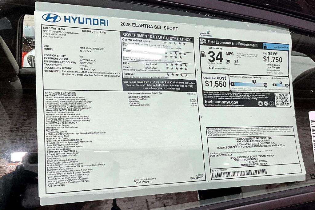 new 2025 Hyundai Elantra car, priced at $22,644