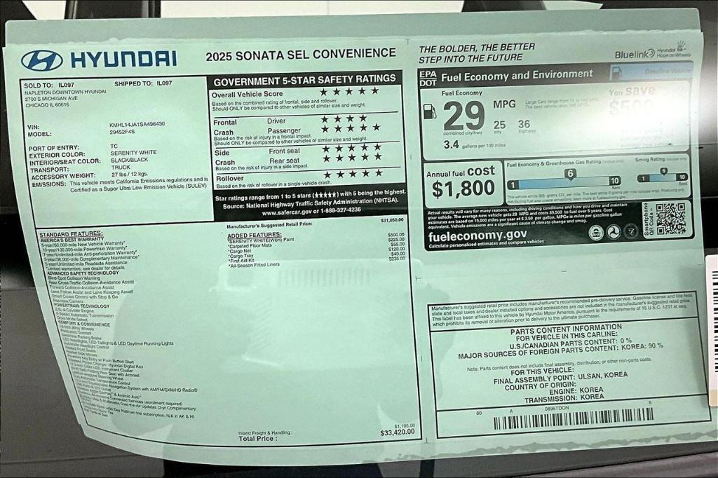 new 2025 Hyundai Sonata car, priced at $32,752