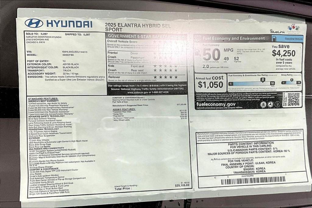 new 2025 Hyundai ELANTRA HEV car, priced at $27,941
