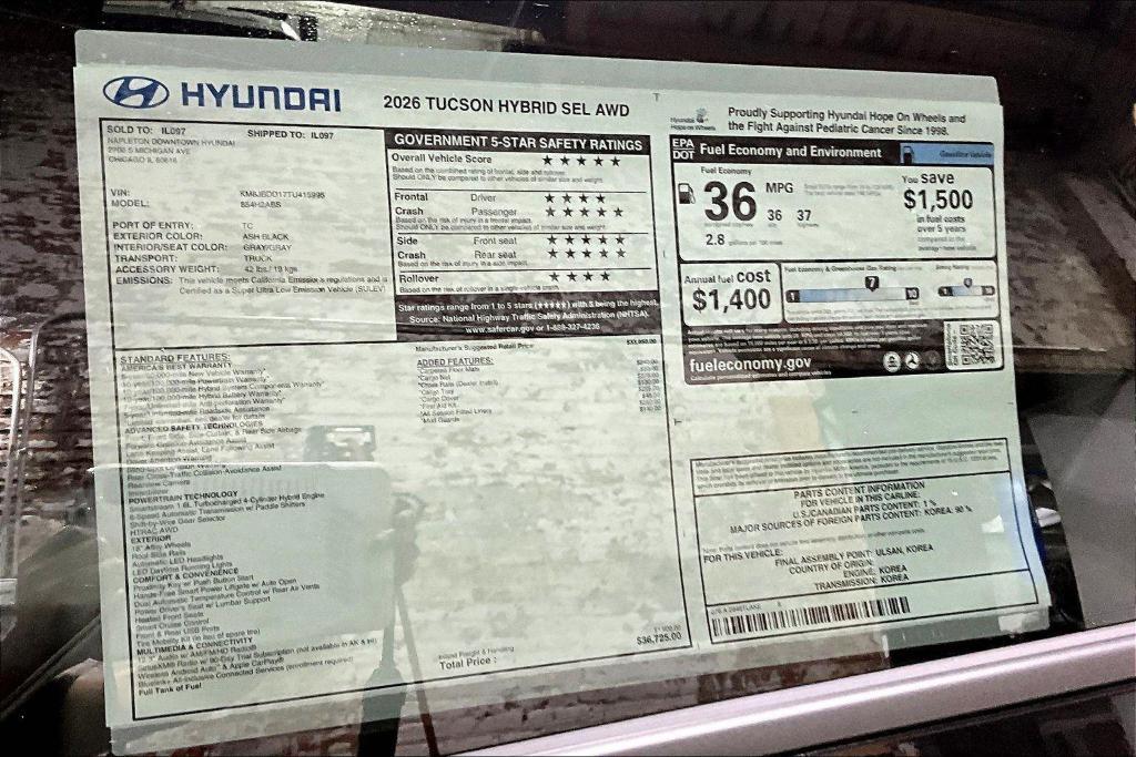 new 2026 Hyundai TUCSON Hybrid car, priced at $33,041