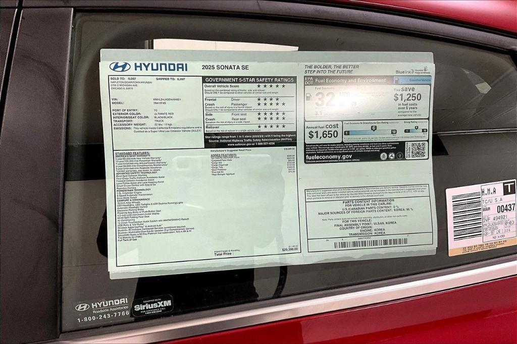 new 2025 Hyundai Sonata car, priced at $29,398