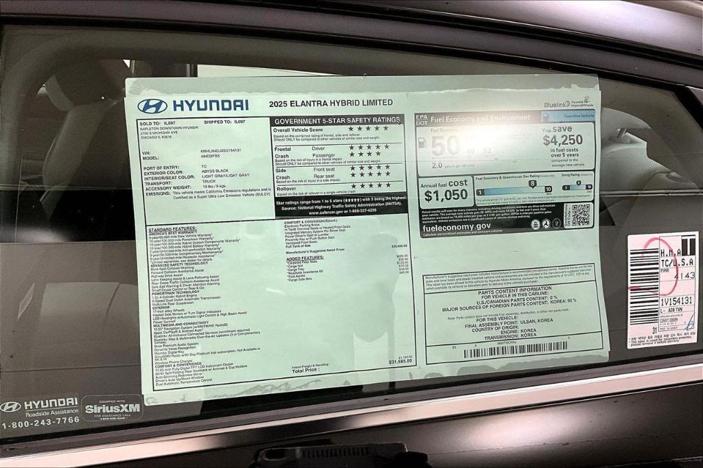 new 2025 Hyundai ELANTRA HEV car, priced at $30,322