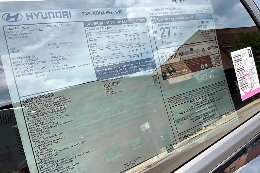 new 2025 Hyundai Kona car, priced at $28,935