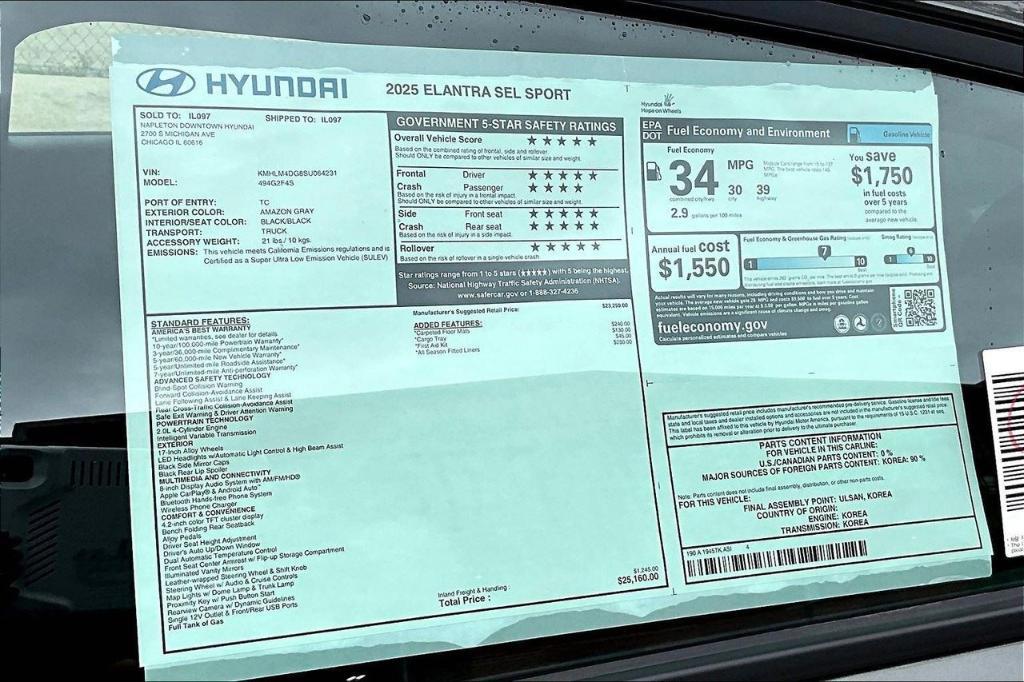 new 2025 Hyundai Elantra car, priced at $22,644