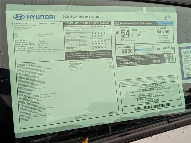 new 2025 Hyundai ELANTRA HEV car, priced at $27,270