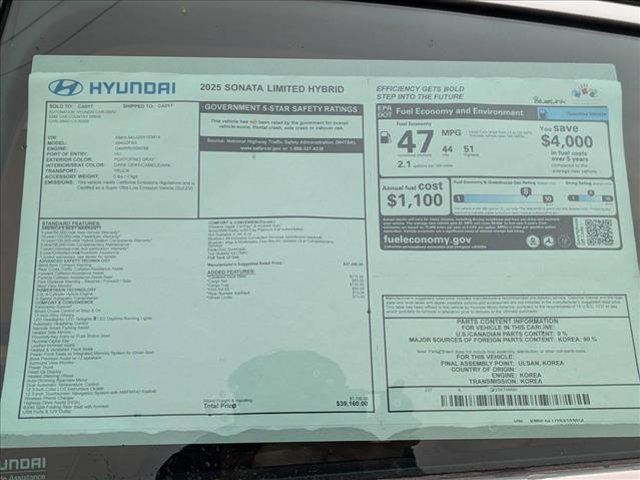 new 2025 Hyundai Sonata Hybrid car, priced at $39,160