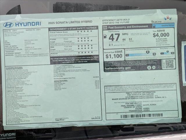new 2025 Hyundai Sonata Hybrid car, priced at $38,505