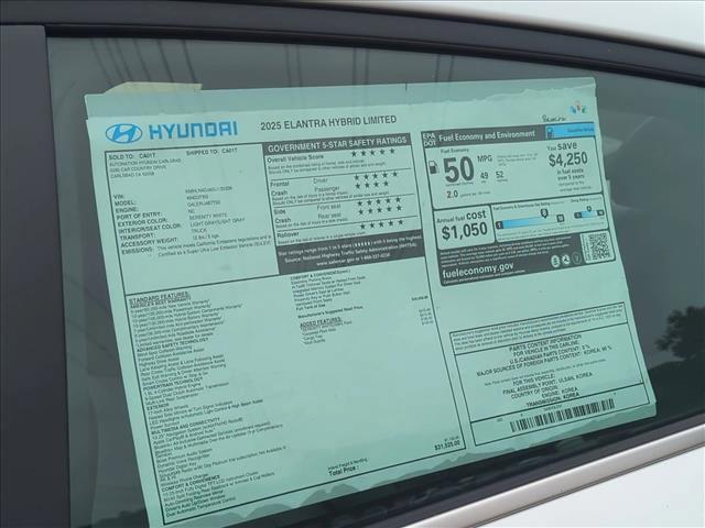 new 2025 Hyundai ELANTRA HEV car, priced at $30,912