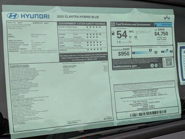 new 2025 Hyundai ELANTRA HEV car, priced at $27,130