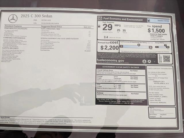 new 2025 Mercedes-Benz C-Class car, priced at $51,685