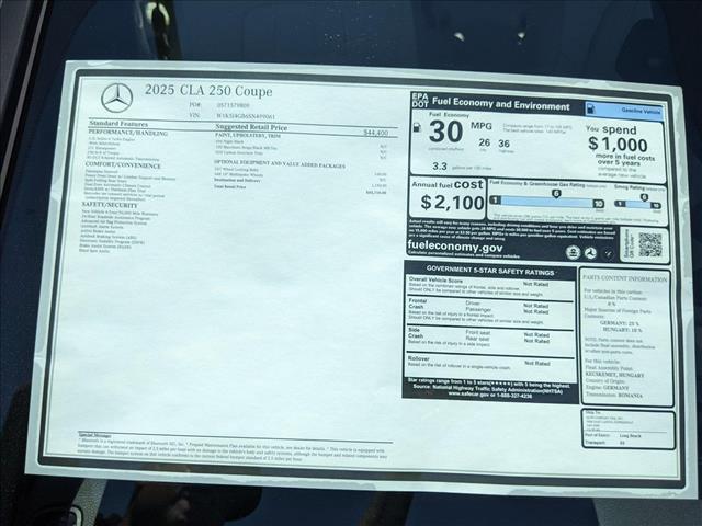 new 2025 Mercedes-Benz CLA 250 car, priced at $45,710