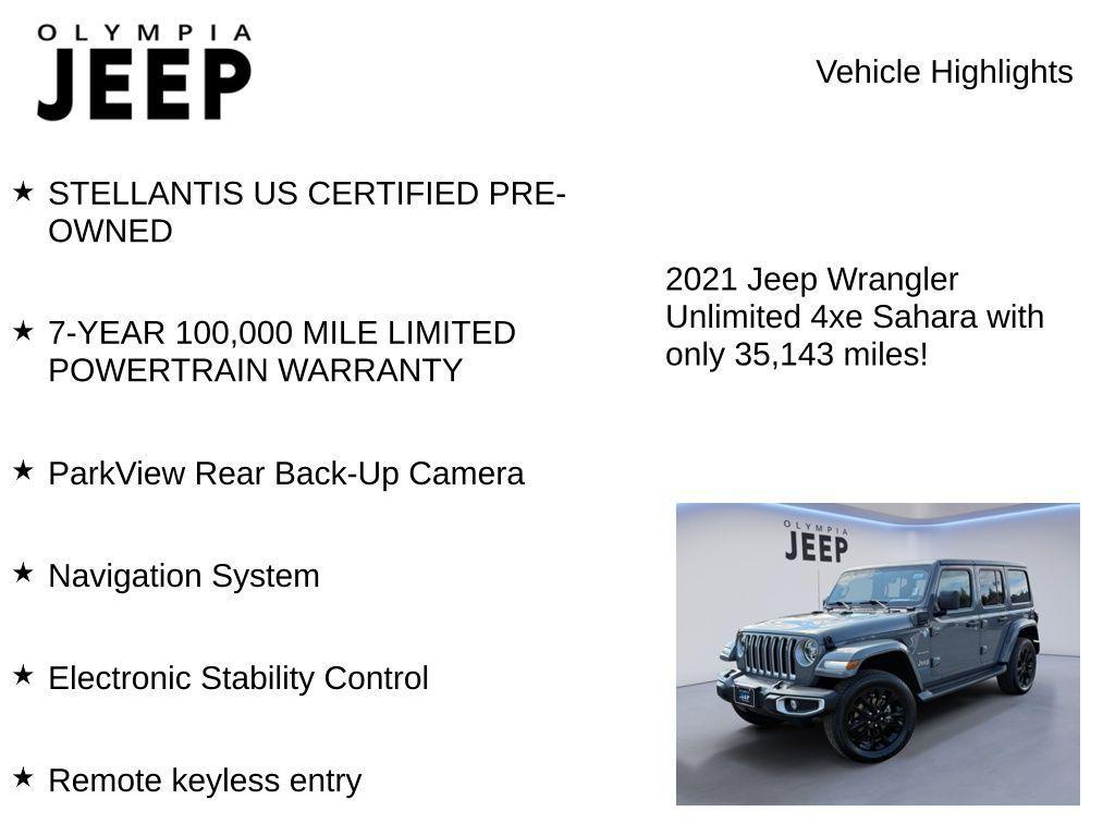 used 2021 Jeep Wrangler Unlimited 4xe car, priced at $31,798