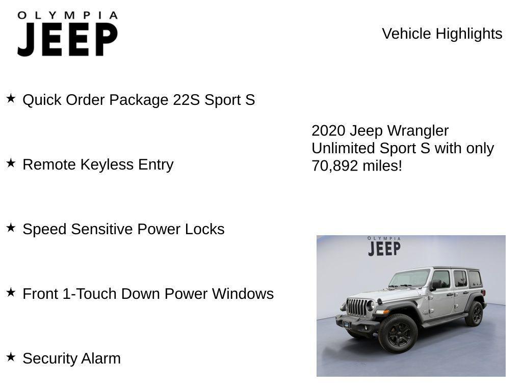 used 2020 Jeep Wrangler Unlimited car, priced at $23,488