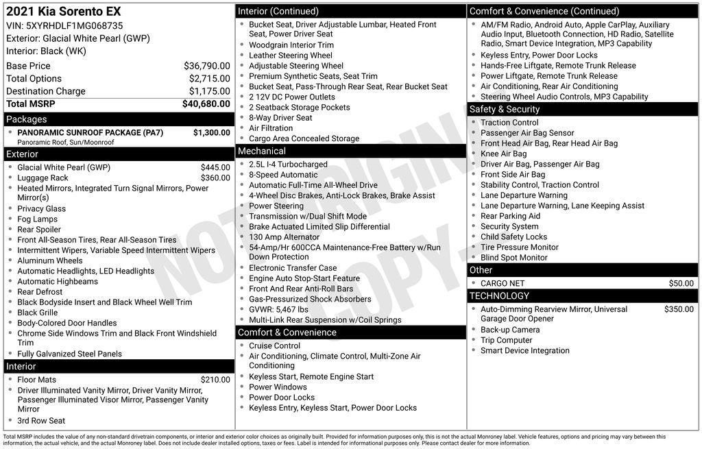 used 2021 Kia Sorento car, priced at $24,998