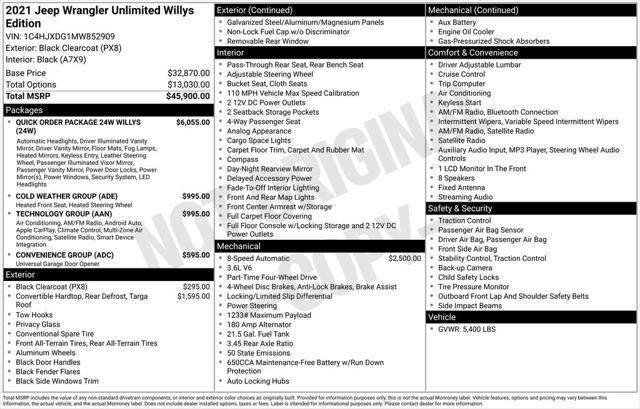 used 2021 Jeep Wrangler car, priced at $34,889