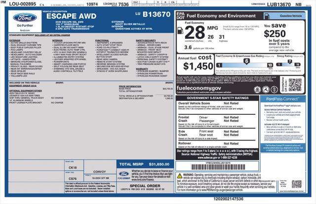 used 2020 Ford Escape car, priced at $19,498