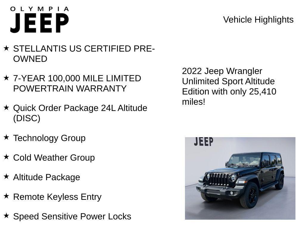 used 2022 Jeep Wrangler Unlimited car, priced at $32,998