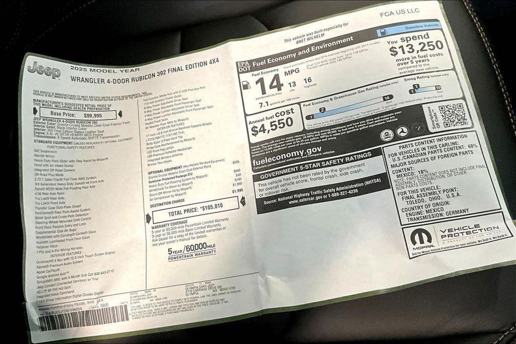 new 2025 Jeep Wrangler car, priced at $95,487