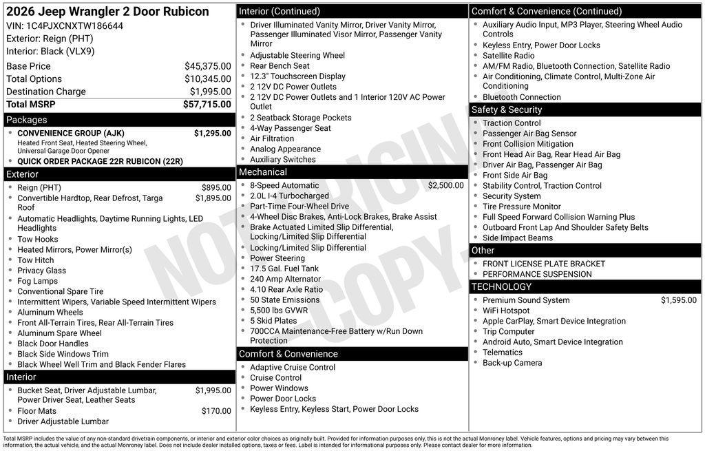 new 2026 Jeep Wrangler car, priced at $55,215