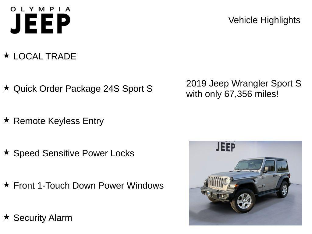 used 2019 Jeep Wrangler car, priced at $20,998
