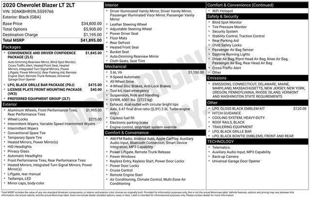 used 2020 Chevrolet Blazer car, priced at $17,977