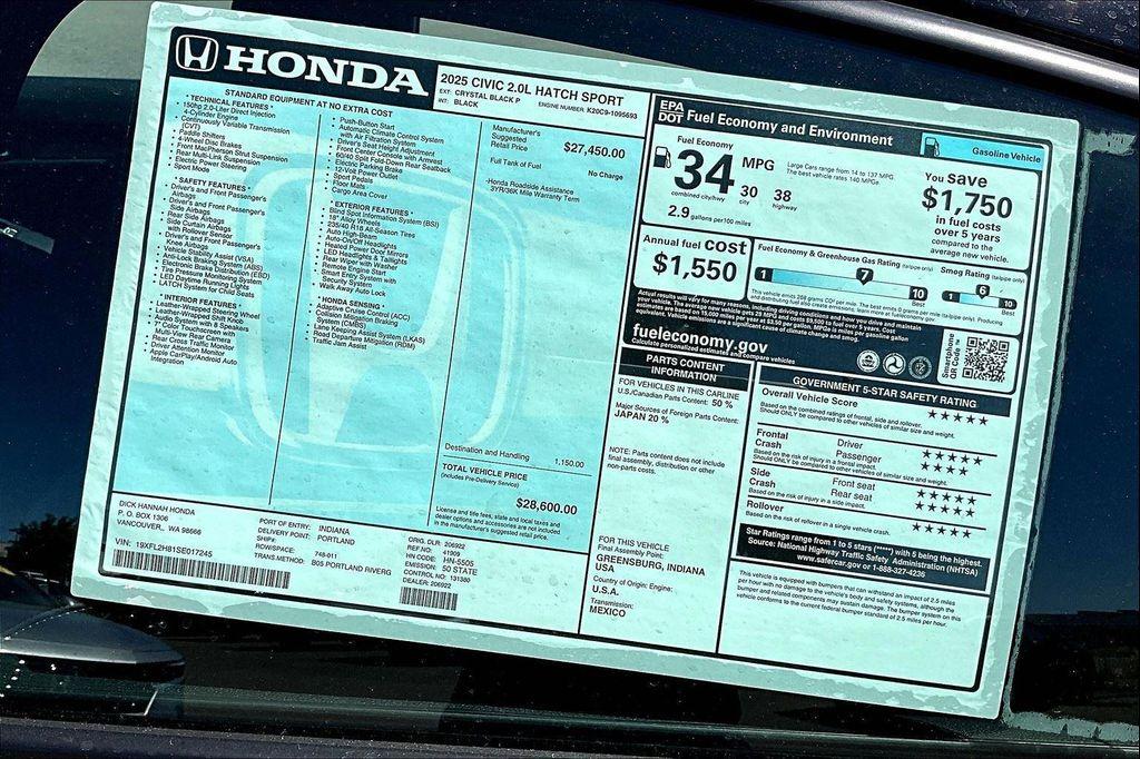 new 2025 Honda Civic car, priced at $26,977