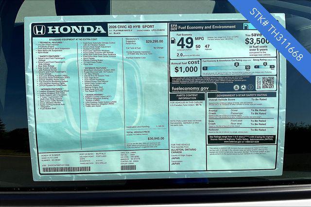 new 2026 Honda Civic Hybrid car, priced at $30,945