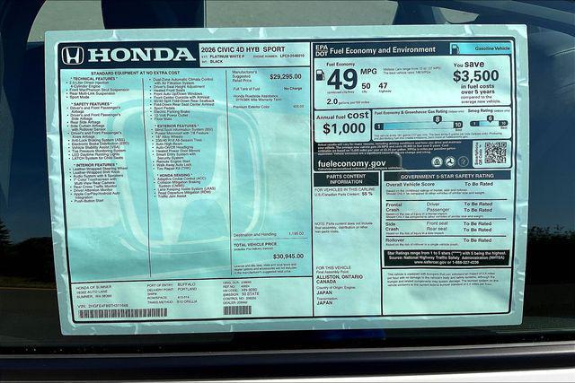 new 2026 Honda Civic Hybrid car, priced at $30,945