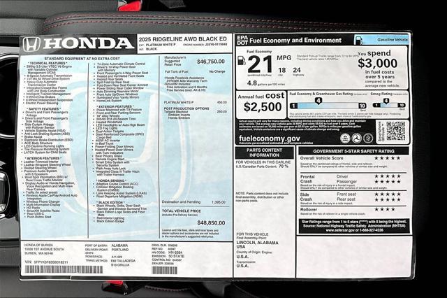 new 2025 Honda Ridgeline car, priced at $48,850